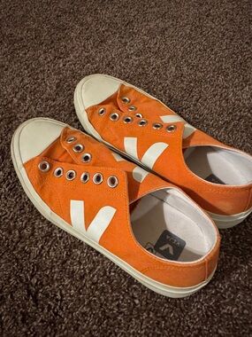 Veja Women's Orange Canvas Slip-On Sneakers with White Accent